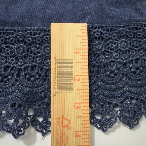 Coldwater Creek Indigo Blue Boxy Tunic Tank with Wide 4inch Lace Hem. Cotton - Picture 9 of 12